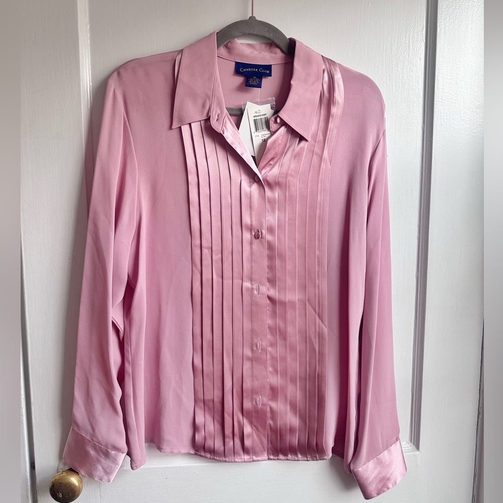 NWT Charter Club Pink 100% Silk Blouse